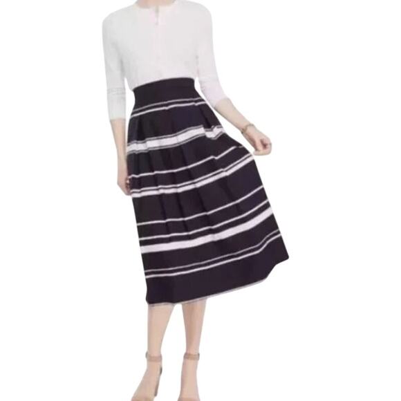 Ann Taylor Size 4 Pleated Navy White Nautical Maxi Skirt preppy coastal chic mod - Picture 1 of 8
